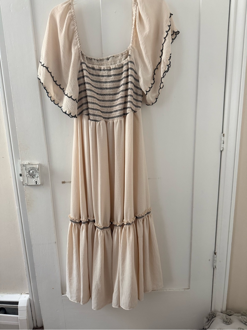 Boho Cream Flutter-Sleeve Midi Dress